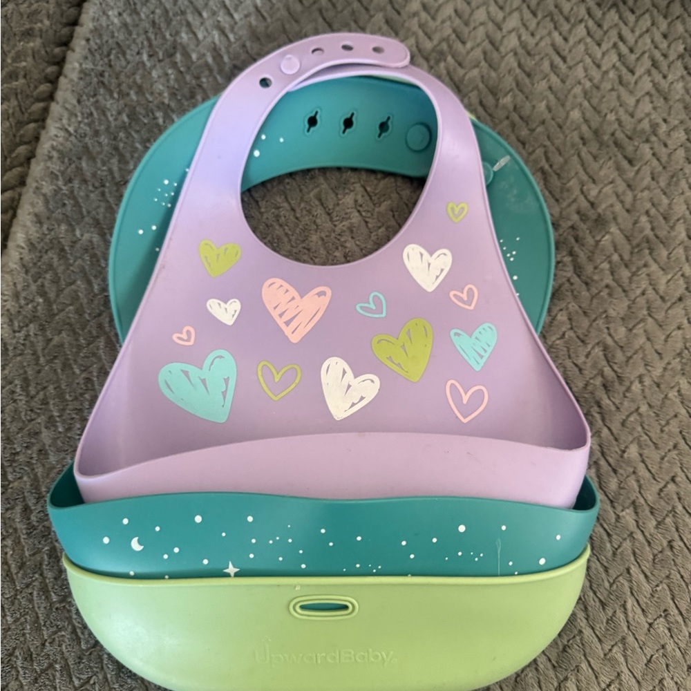 Heart Design Bib - Lavender and Teal